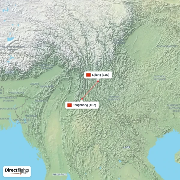Tengchong - Lijiang direct flight map