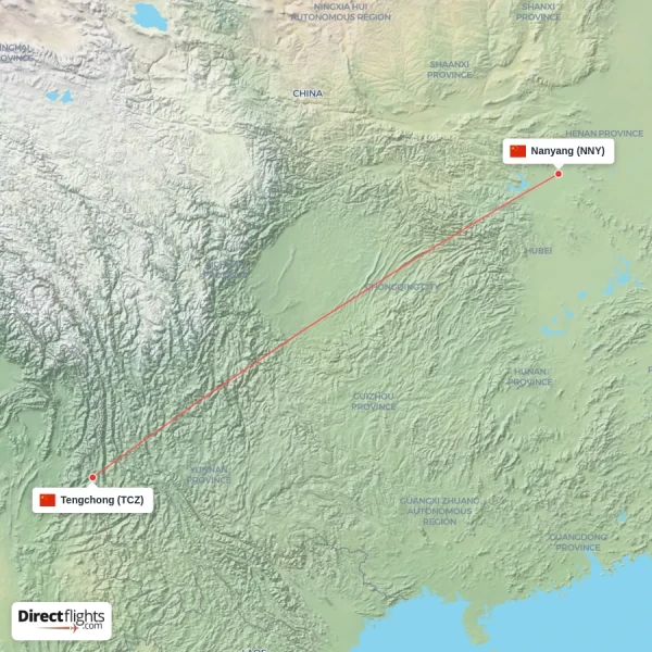 Tengchong - Nanyang direct flight map
