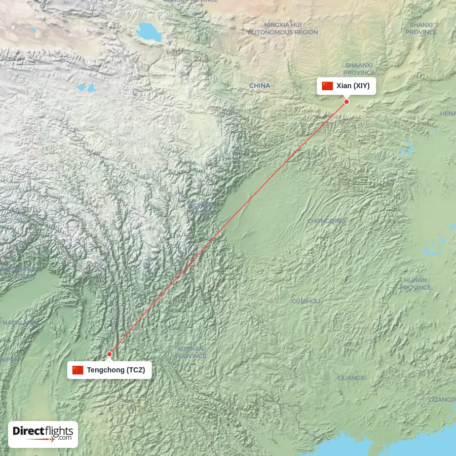 TCZ - XIY route map