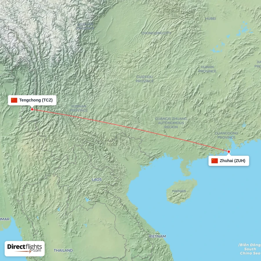 TCZ - ZUH route map