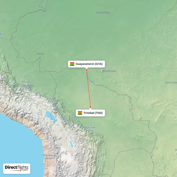 Trinidad - Guayaramerin direct flight map