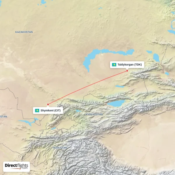 Taldykorgan - Shymkent direct flight map