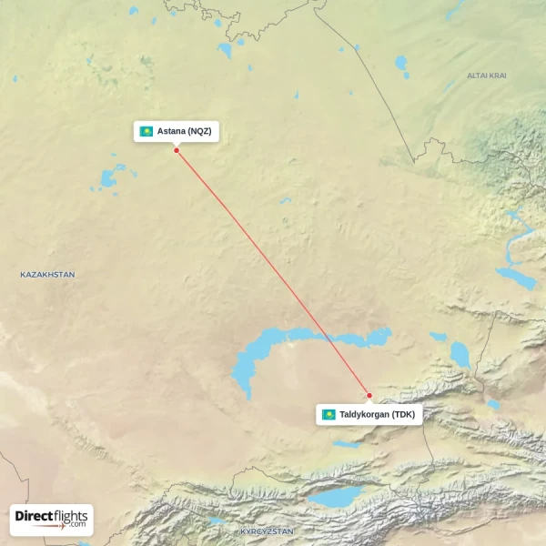 Taldykorgan - Astana direct flight map