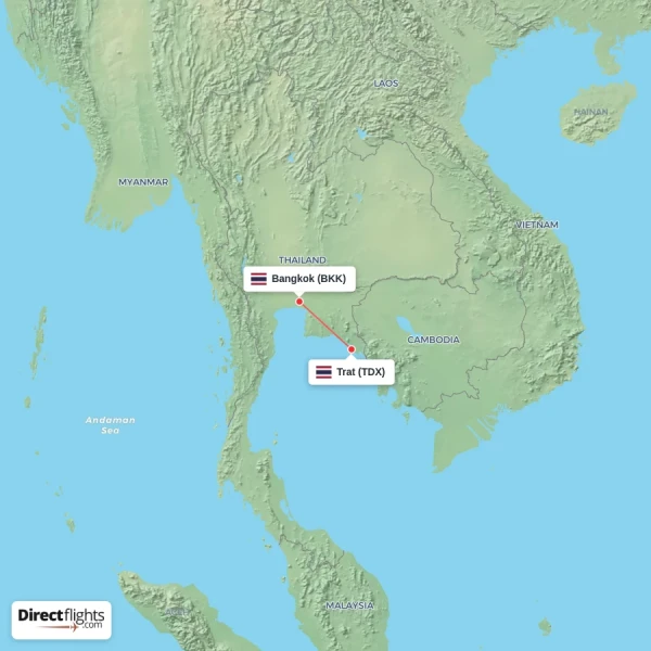 Trat - Bangkok direct flight map
