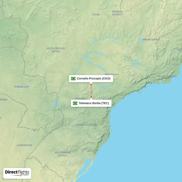 Telemaco Borba - Cornelio Procopio direct flight map