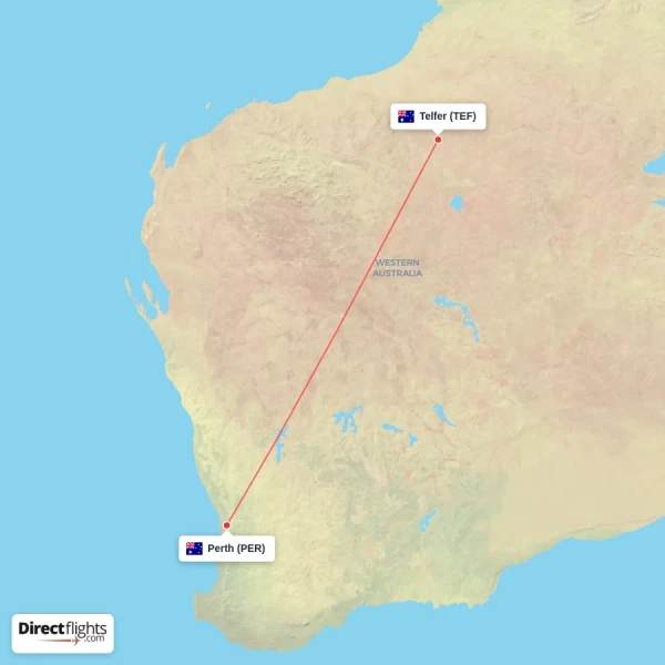 Telfer - Perth direct flight map