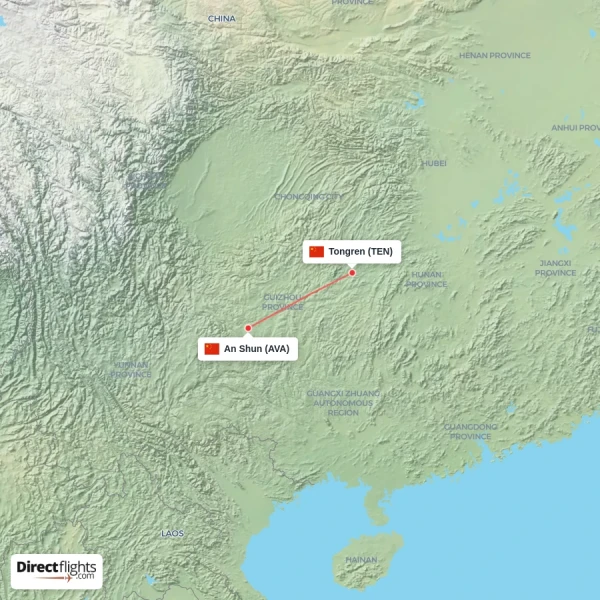 Tongren - An Shun direct flight map