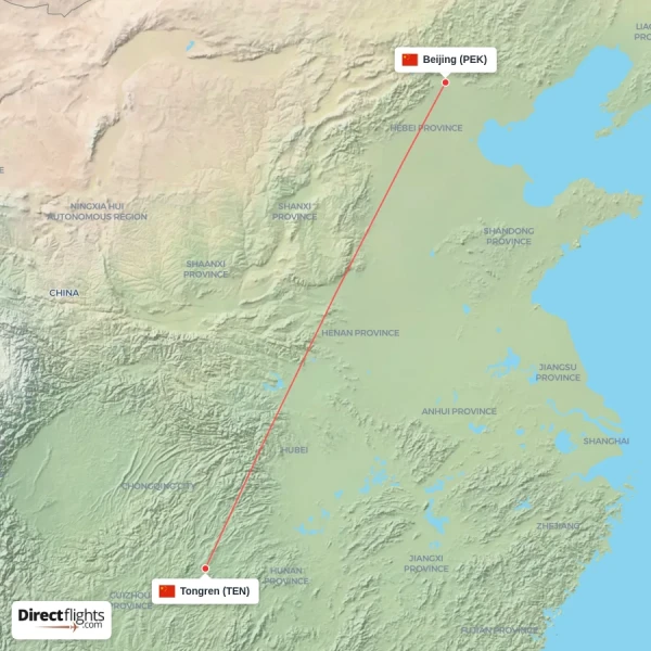 Tongren - Beijing direct flight map