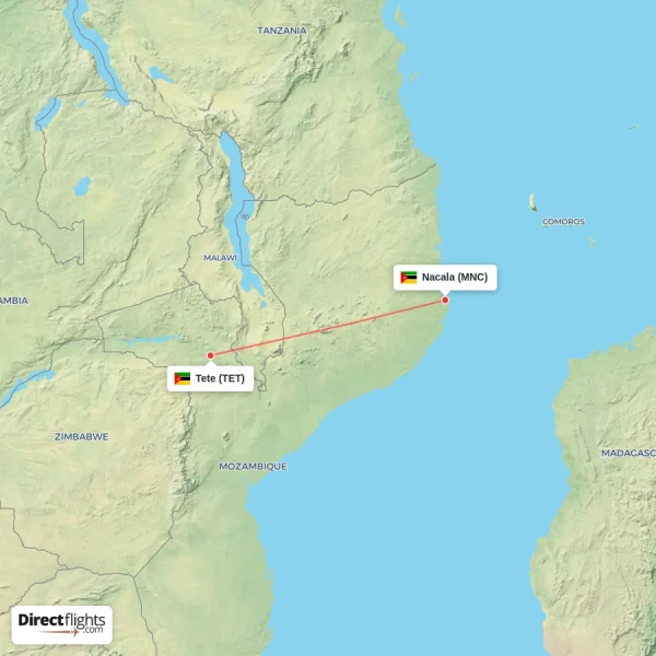 Tete - Nacala direct flight map