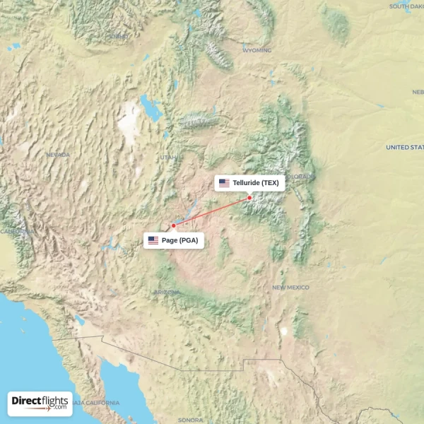 Telluride - Page direct flight map