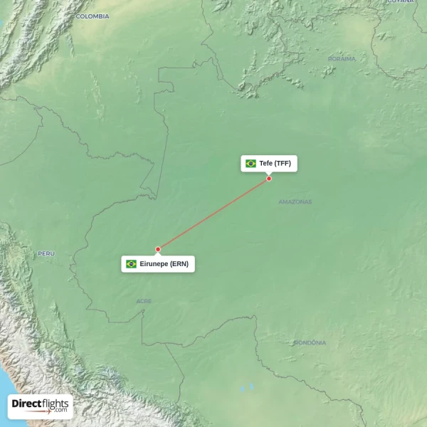 Tefe - Eirunepe direct flight map
