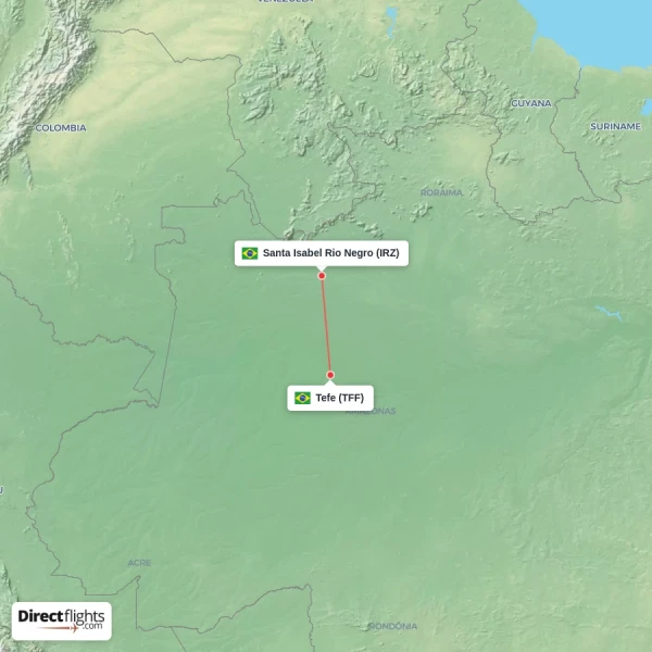 Tefe - Santa Isabel Rio Negro direct flight map