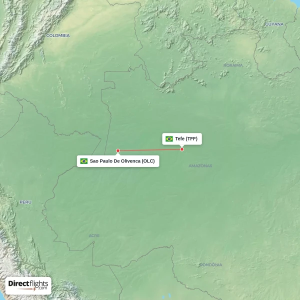 Tefe - Sao Paulo De Olivenca direct flight map