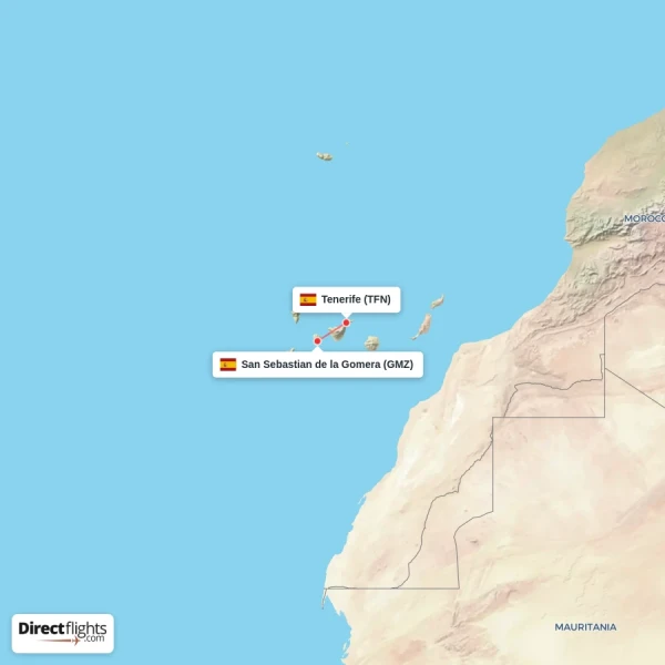 Tenerife - San Sebastian de la Gomera direct flight map