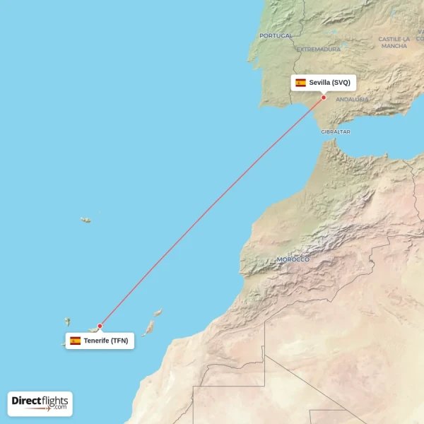 Tenerife - Sevilla direct flight map