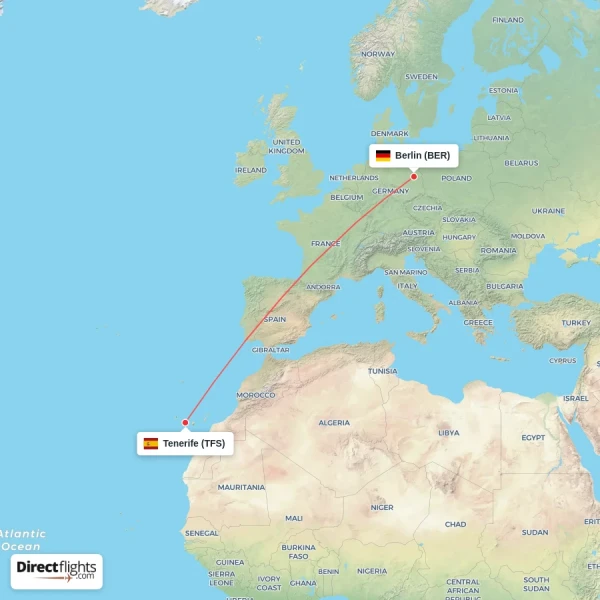Tenerife - Berlin direct flight map