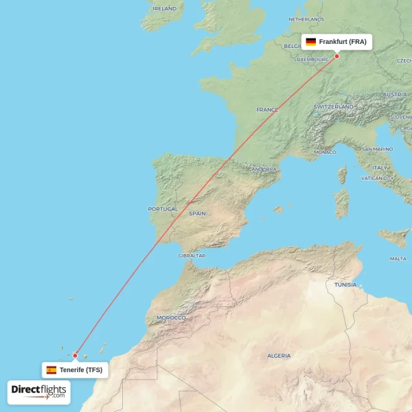 Tenerife - Frankfurt direct flight map