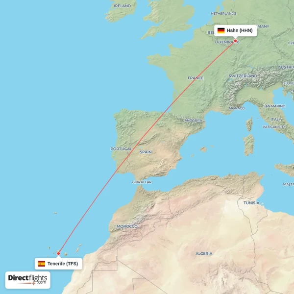Tenerife - Hahn direct flight map