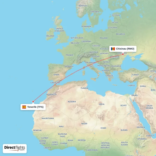 Tenerife - Chisinau direct flight map