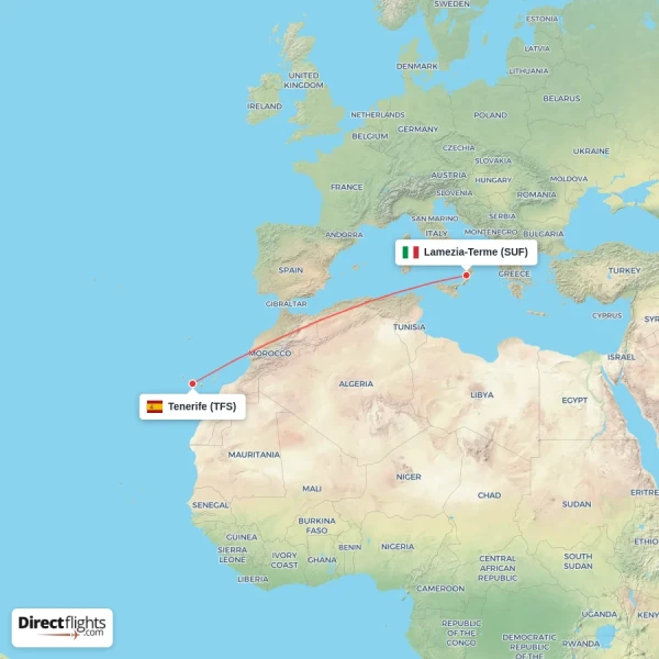Tenerife - Lamezia-Terme direct flight map