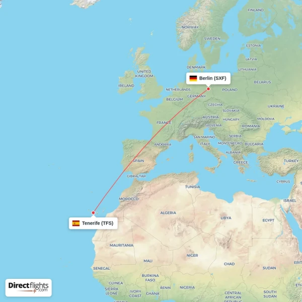 Tenerife - Berlin direct flight map