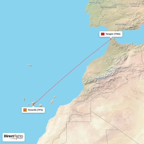 Tenerife - Tangier direct flight map