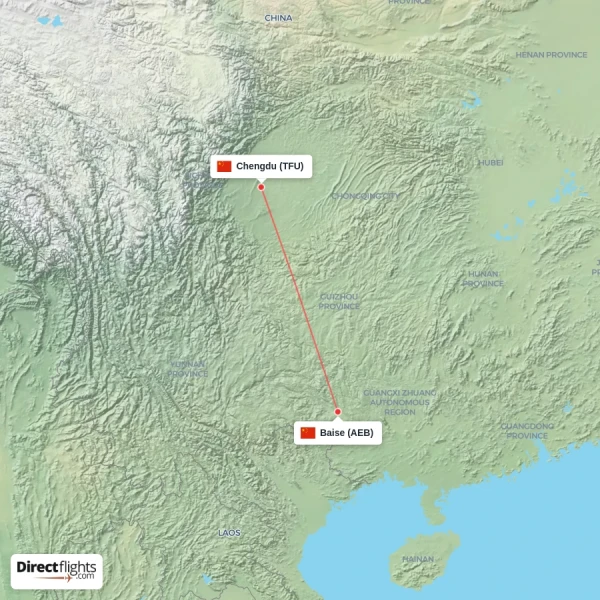 Chengdu - Baise direct flight map