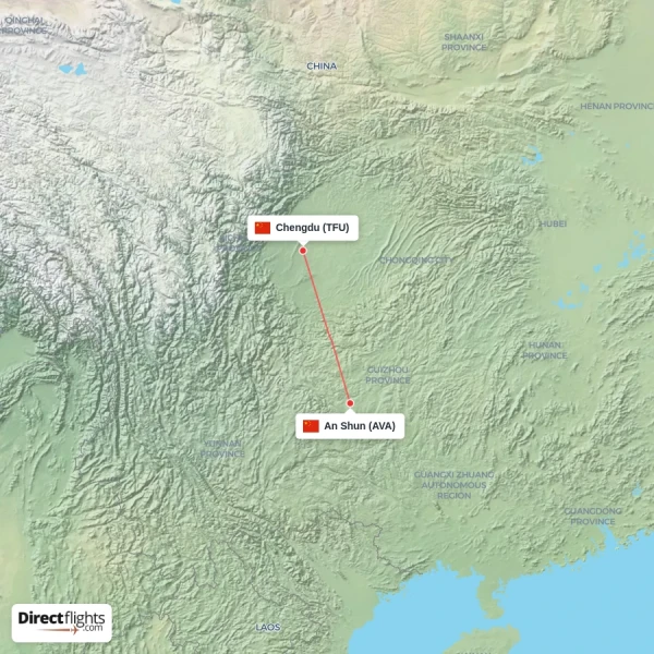 Chengdu - An Shun direct flight map