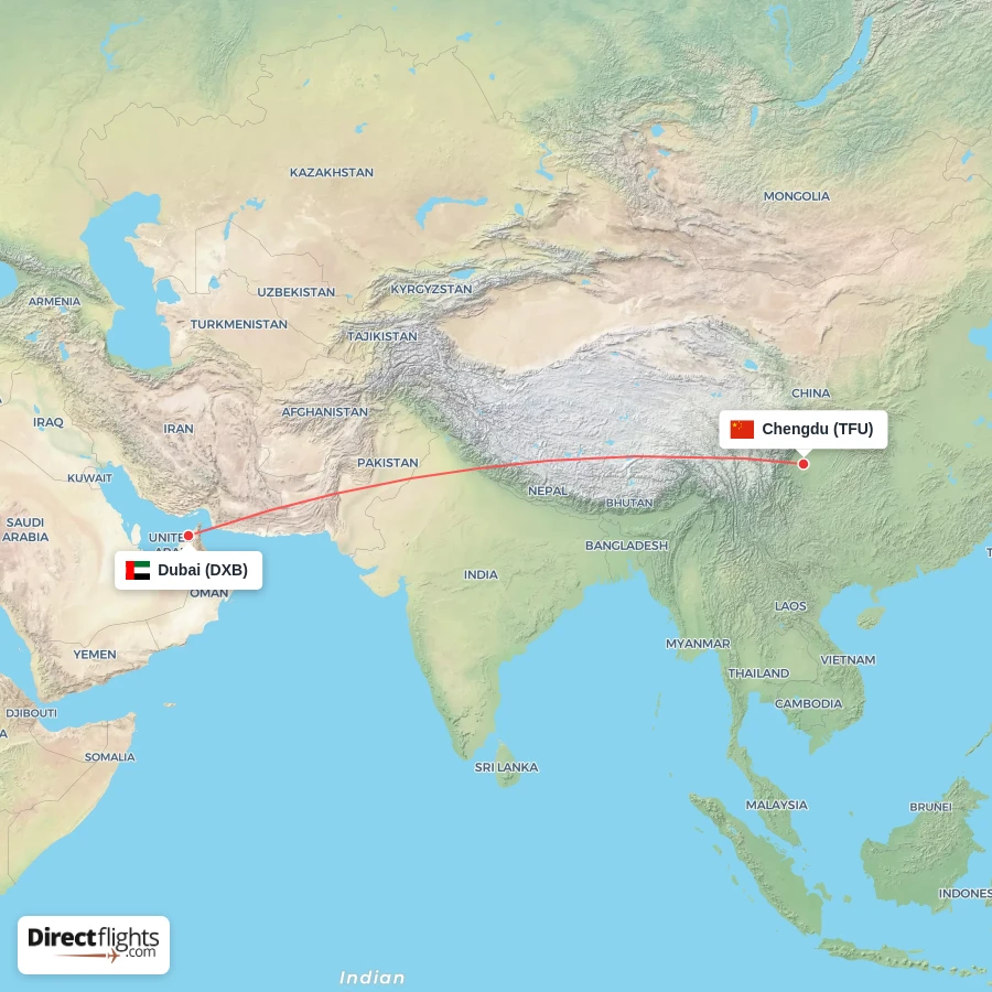 TFU - DXB route map