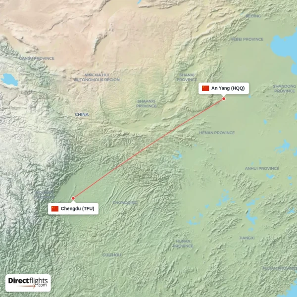 Chengdu - An Yang direct flight map