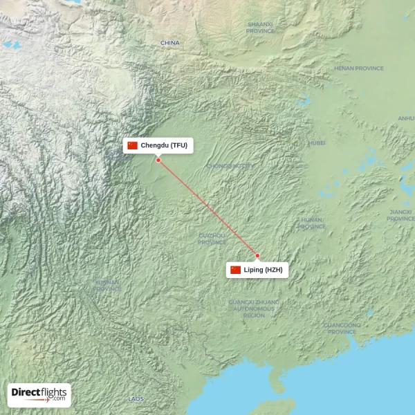 Chengdu - Liping direct flight map