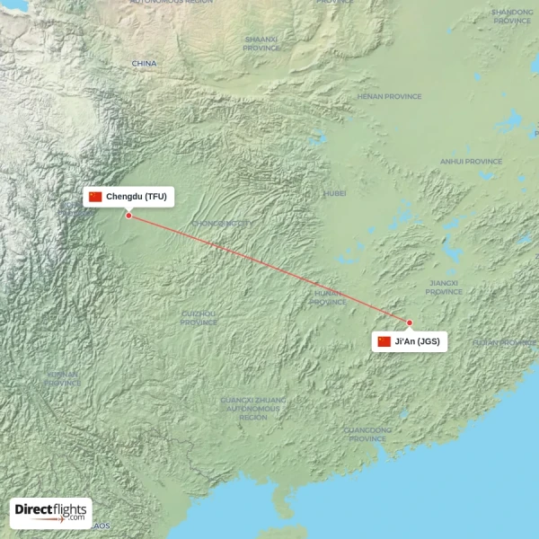 Chengdu - Ji'An direct flight map