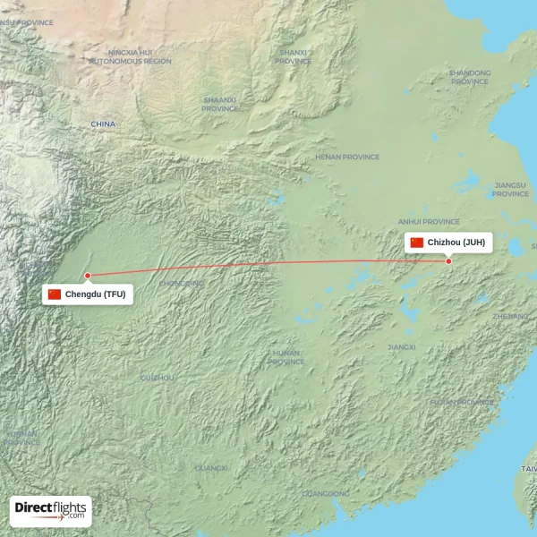 Chengdu - Chizhou direct flight map