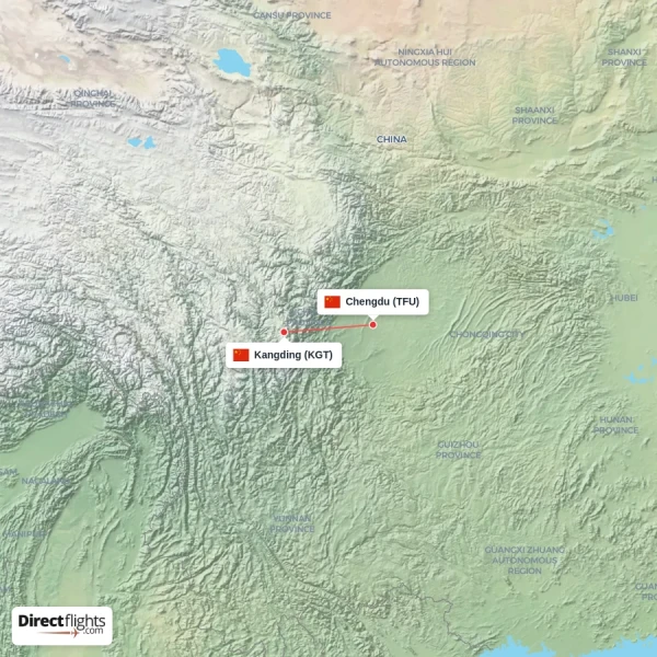 Chengdu - Kangding direct flight map