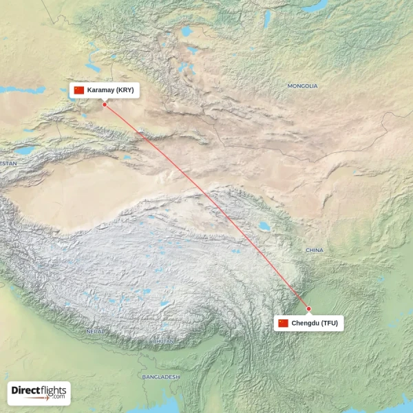 Chengdu - Karamay direct flight map