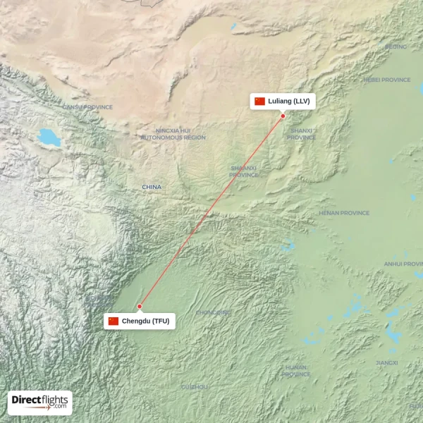 Chengdu - Luliang direct flight map
