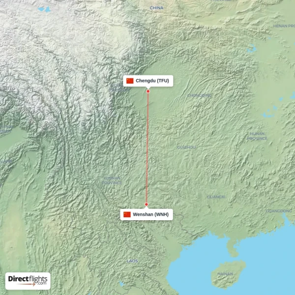Chengdu - Wenshan direct flight map