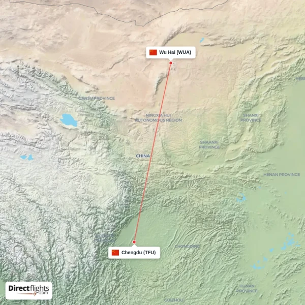 Chengdu - Wu Hai direct flight map