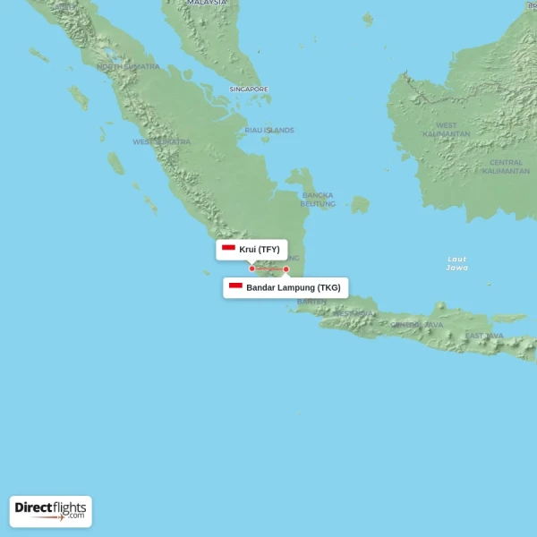Krui - Bandar Lampung direct flight map