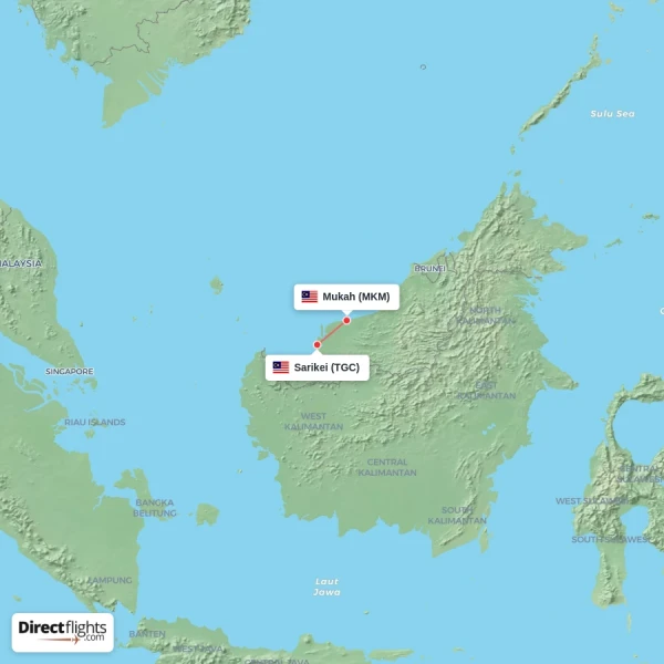Sarikei - Mukah direct flight map