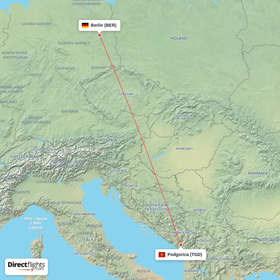 TGD - BER route map