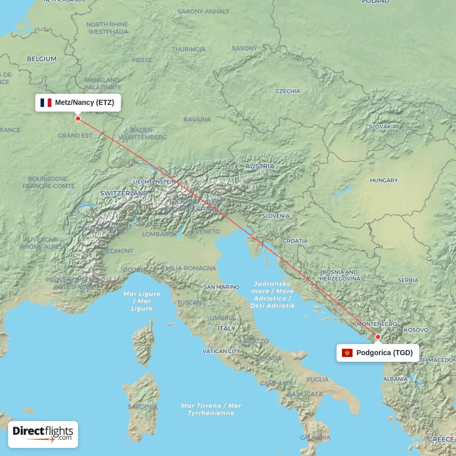 TGD - ETZ route map
