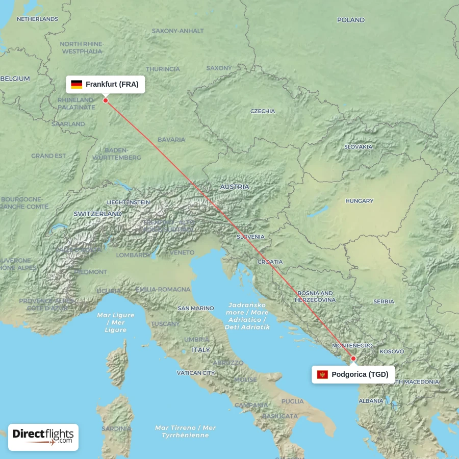 TGD - FRA route map
