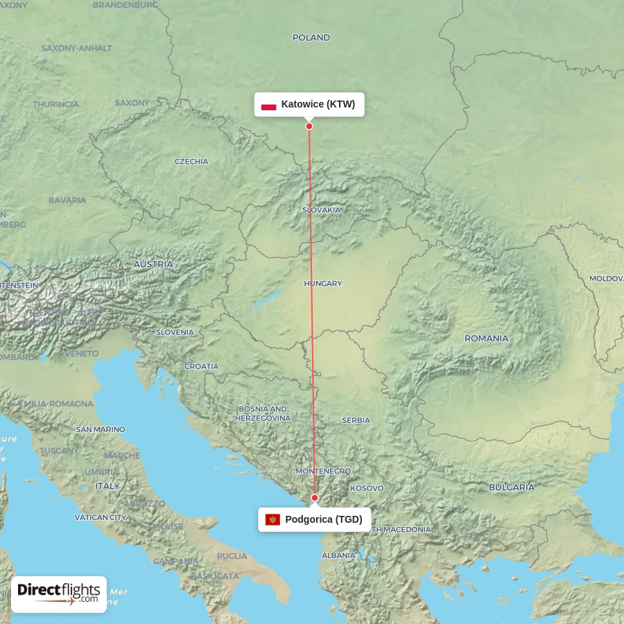 TGD - KTW route map