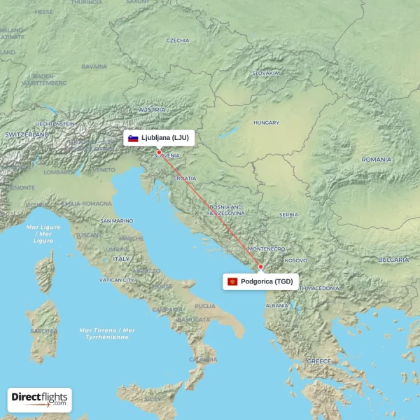 Podgorica - Ljubljana direct flight map