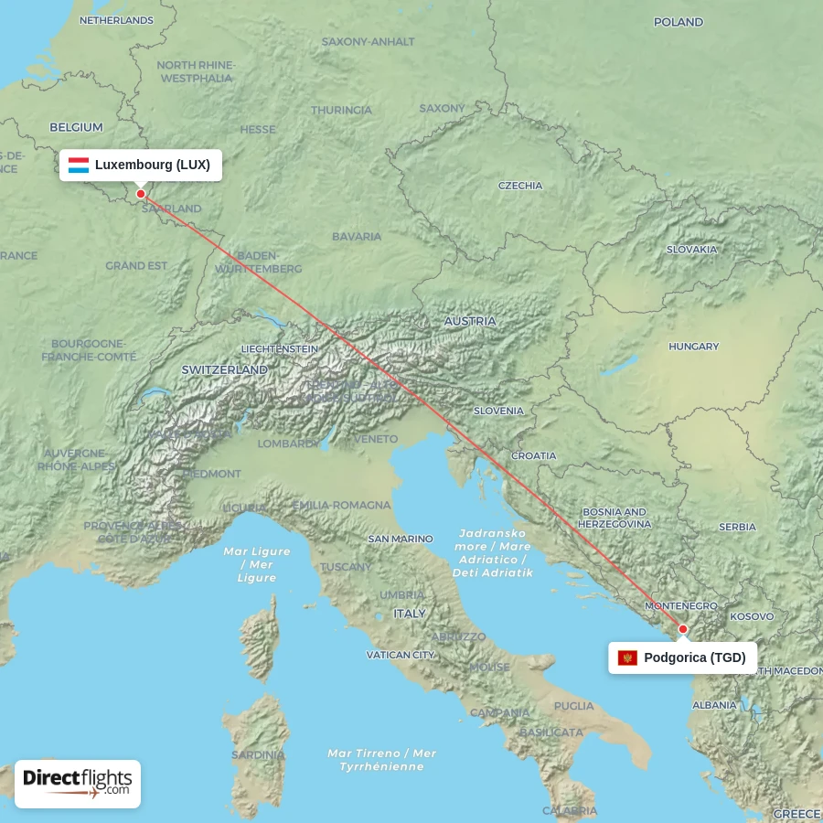 TGD - LUX route map