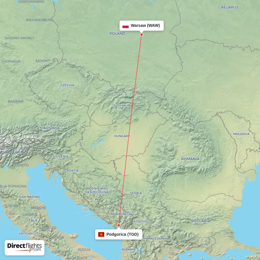 TGD - WAW route map