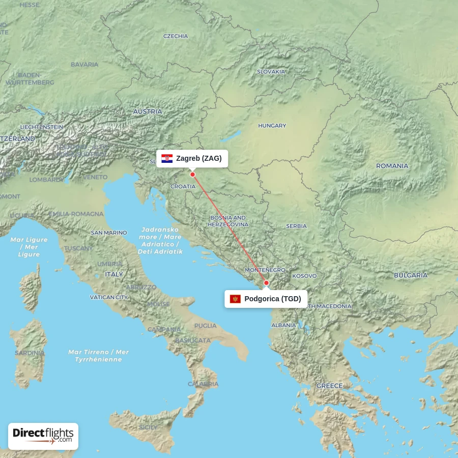 TGD - ZAG route map