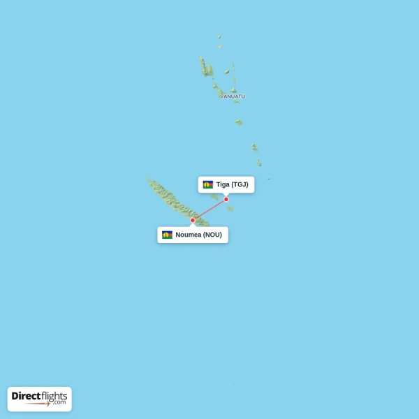 Tiga - Noumea direct flight map