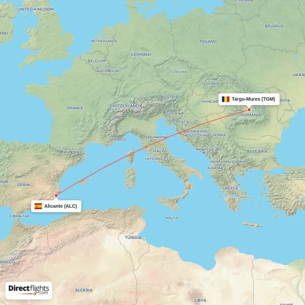 Targu-Mures - Alicante direct flight map